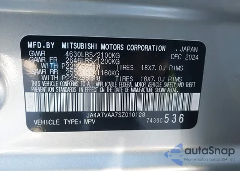 2025 Mitsubishi Eclipse Cross Le S-Awc z USA, uszkodzony, nr VIN JA4ATVAA7SZ010128